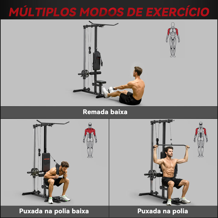Máquina de Musculação Estação de Treino com Assento Ajustável para Treino em Ginásio Casa Escritório Carga Máxima 100 kg 140x108x197 cm Preto