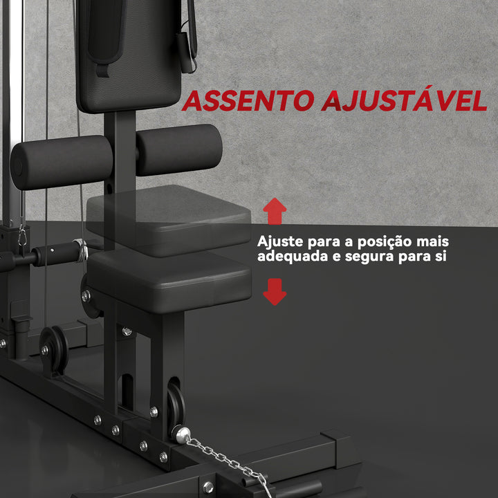 Máquina de Musculação Estação de Treino com Assento Ajustável para Treino em Ginásio Casa Escritório Carga Máxima 100 kg 140x108x197 cm Preto