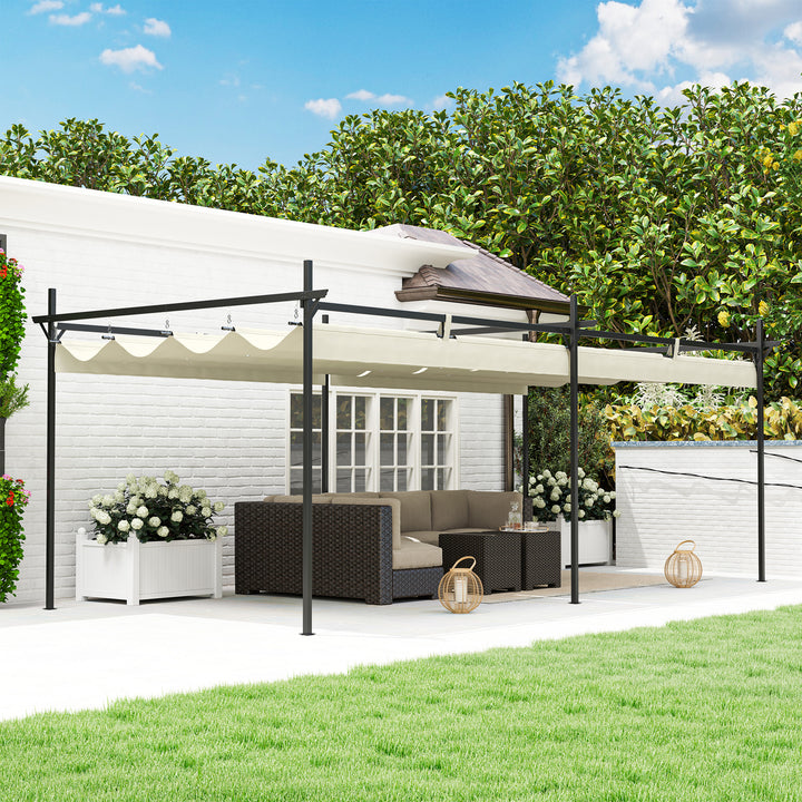 Pérgola com Teto Retrátil Pérgola de Alumínio 588x297x230 cm Pérgola com Tecido de Poliéster Anti UV Pérgola de Jardim Exterior Creme