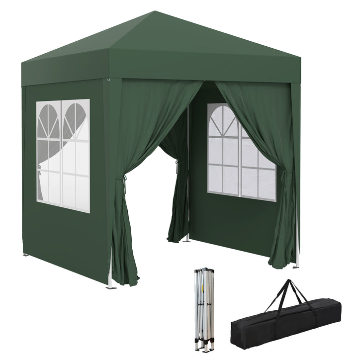 Tenda Dobrável 2x2 Tenda de Jardim com 4 Paredes Laterais Tecido Oxford 2 Portas 2 Janelas e Bolsa de Transporte para Exterior Terraço Campismo Festas Verde