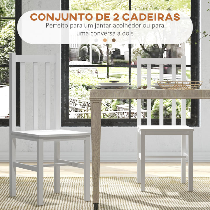Conjunto de 2 Cadeiras de Sala de Jantar Cadeiras de Cozinha com Encosto de Ripas Estrutura de Madeira de Pinho para Sala de Estar Capacidade 120 kg 38,5x47,5x99 cm Branco