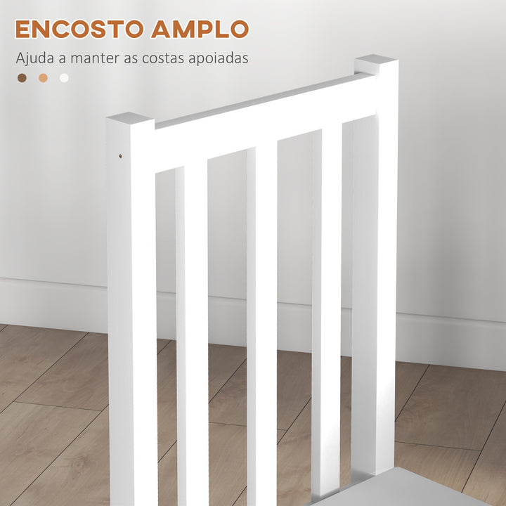 Conjunto de 2 Cadeiras de Sala de Jantar Cadeiras de Cozinha com Encosto de Ripas Estrutura de Madeira de Pinho para Sala de Estar Capacidade 120 kg 38,5x47,5x99 cm Branco