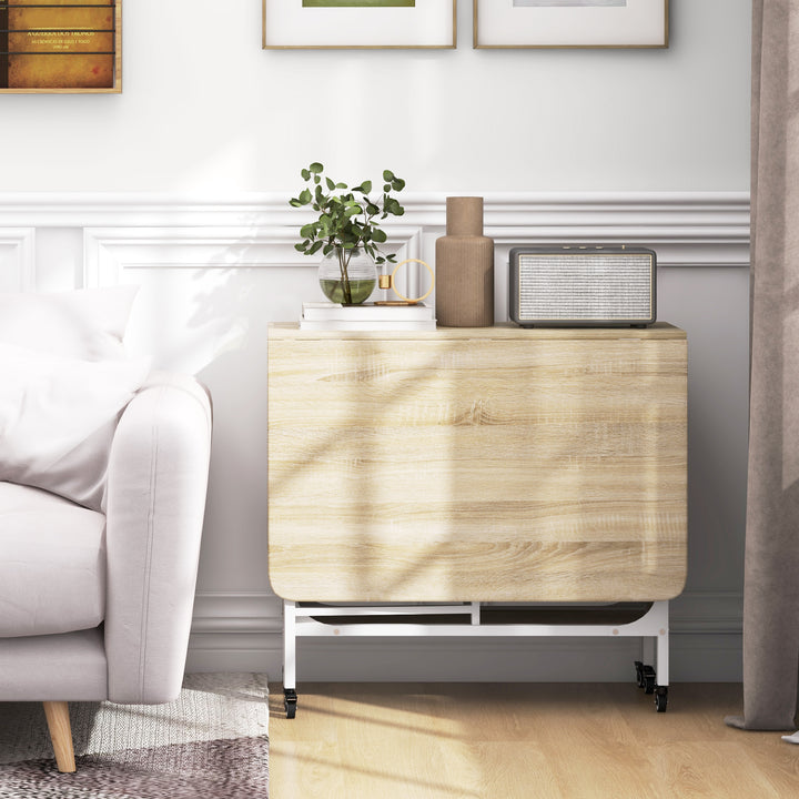 Mesa de Cozinha Dobrável Mesa de Refeição Dobrável com Rodas Laterais Abatíveis e Prateleira Mesa Dobrável para Sala de Jantar 130x80x74 cm Madeira e Branco