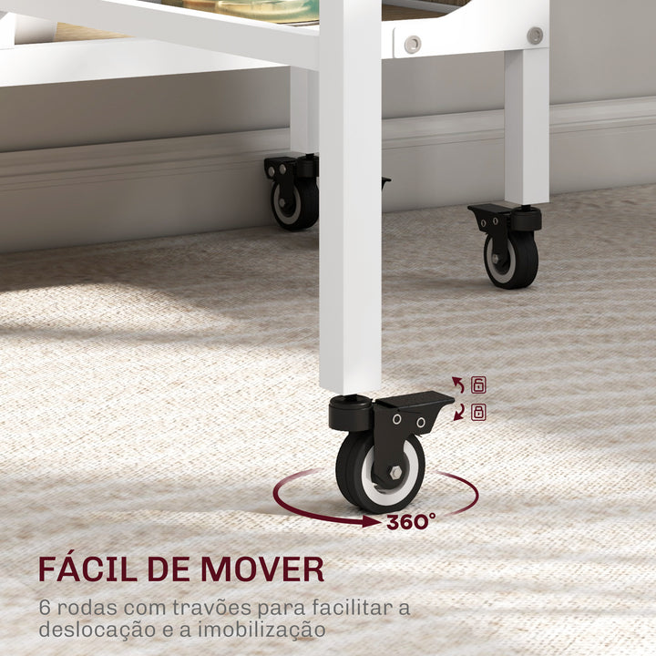 Mesa de Cozinha Dobrável Mesa de Refeição Dobrável com Rodas Laterais Abatíveis e Prateleira Mesa Dobrável para Sala de Jantar 130x80x74 cm Madeira e Branco