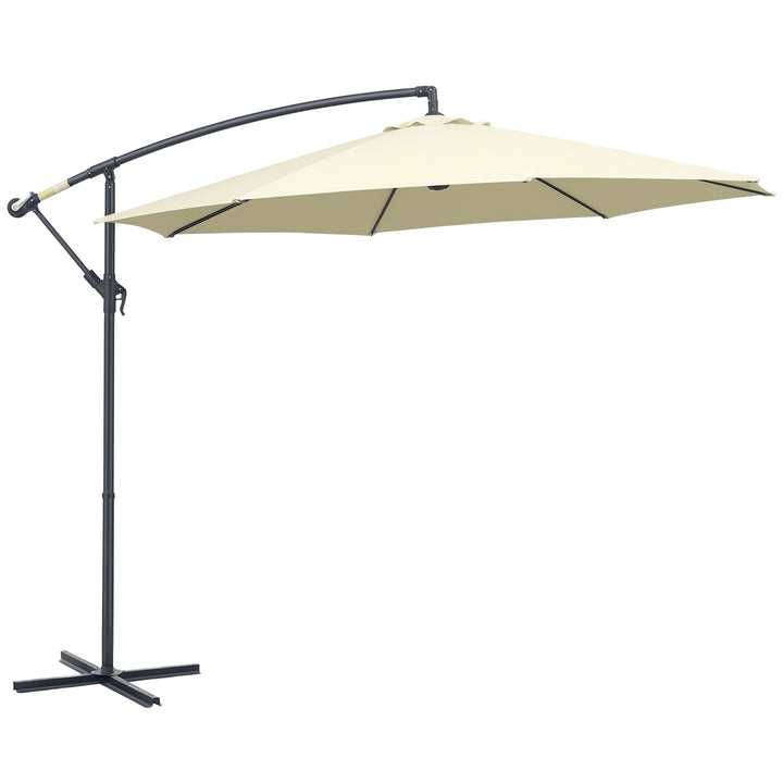 Guarda-sol de jardim com 3 m de diâmetro Sistema de abertura e fechamento usando bobina 300x260cm Creme Branco