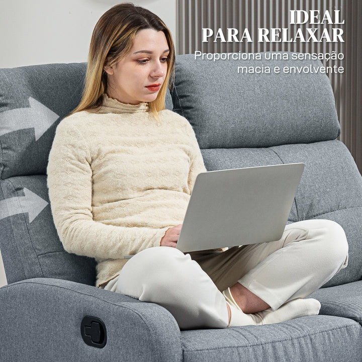 Sofá de 2 Lugares Reclinável Manual Sofá Relax Estofado em Linho com Apoio para Pés Molas e Almofada Espessa para Quarto Sala de Estar 118x95x101 cm Cinzento