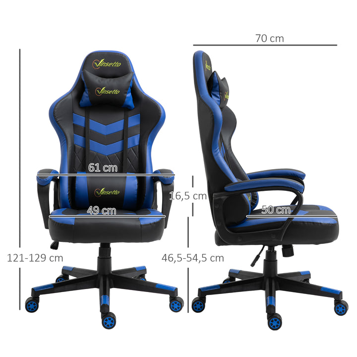Cadeira ergonômica gaming de escritório Altura ajustável basculante com apoio de cabeça giratorio 61x70x121-129 azul