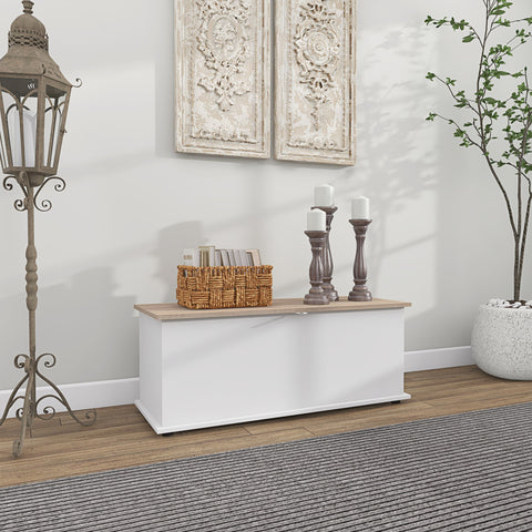 Baú de Armazenamento de Madeira Banco de Armazenamento para Dormitório Sala de Estar Carga Máxima 60kg 100x40x40 cm Branco e Madeira