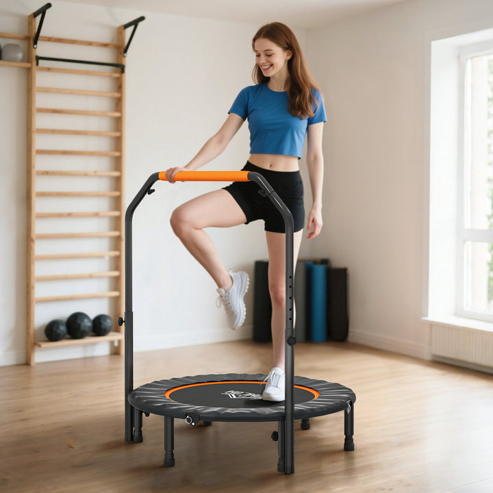 Trampolim Fitness Ø102 Trampolim Dobrável com Pega Ajustável em 4 Níveis Estrutura de Aço para Treino de Pernas Corpo em Casa Escritório Ginásio Preto e Laranja