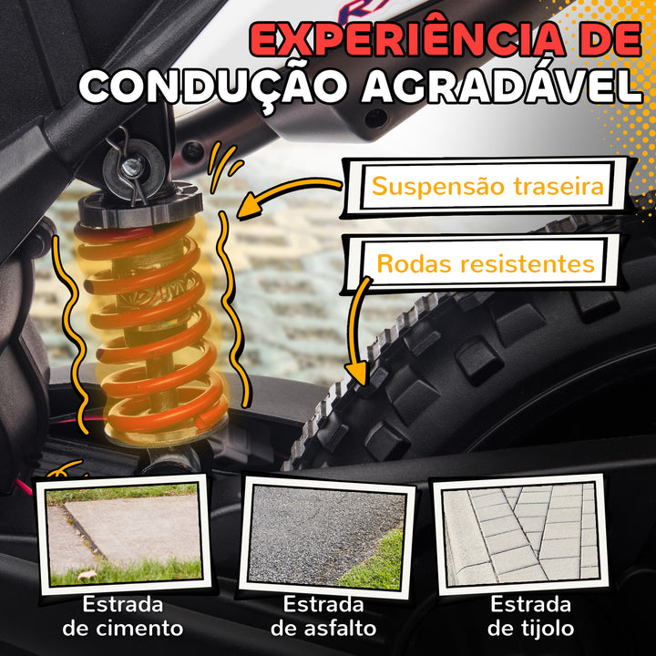 Mota Elétrica Infantil com Licença Oficial Aprilia 12V 25W Rodas de Apoio Removíveis Farol Música Porta USB e Amortecedor Traseiro Branco