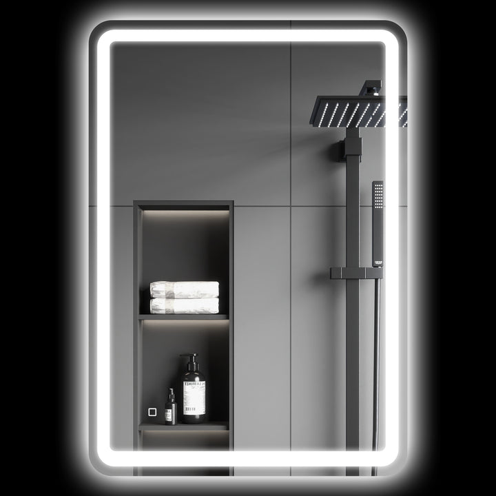 Espelho Casa de banho com Luzes LED 70x100 cm Espelho de Parede Antiembaciamento com 3 Temperaturas de Cor Ajustável e Função de Memória Horizontal e Vertical Prata