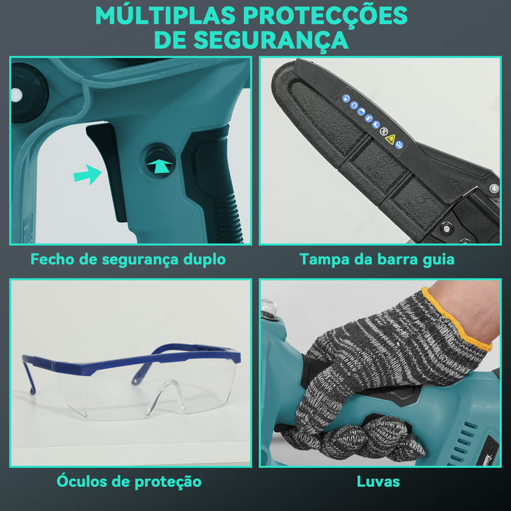 Mini Motosserra a Bateria 8 Polegadas 6000mAh Motosserra Elétrica com Motor sem Escovas de 580W 2 Baterias Mastro Telescópico e Bloqueio Duplo para Podar Árvores de Jardinagem e Madeira