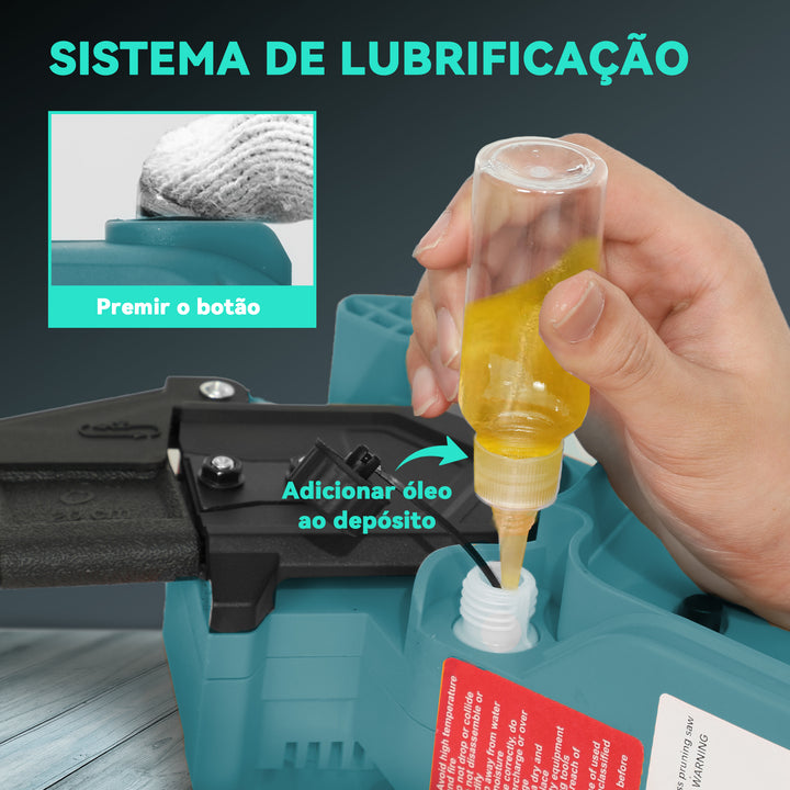Mini Motosserra a Bateria 8 Polegadas 6000mAh Motosserra Elétrica com Motor sem Escovas de 580W 2 Baterias Mastro Telescópico e Bloqueio Duplo para Podar Árvores de Jardinagem e Madeira