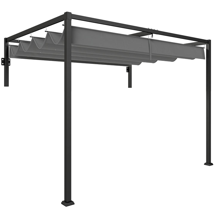 Pérgola de Parede 297x211x220 cm Pérgola de Jardim com Teto Retrátil e Estrutura de Aço Pérgola para Pátio Exterior Cinza Escuro