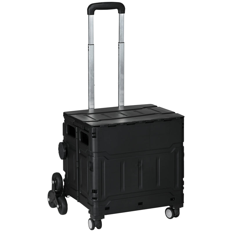 Carrinho de Armazenamento Dobrável Carrinho de Compras com 2 Rodas para Subir Escadas 2 Rodas Universais Ângulo e Comprimento da Pega Ajustáveis Capacidade 35L 48x43x95 cm Preto