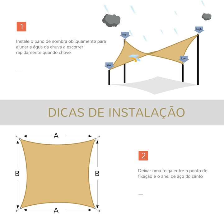 Toldo Vela 3x3m quadrada cor areia de polietileno HDPE 185 g/m²