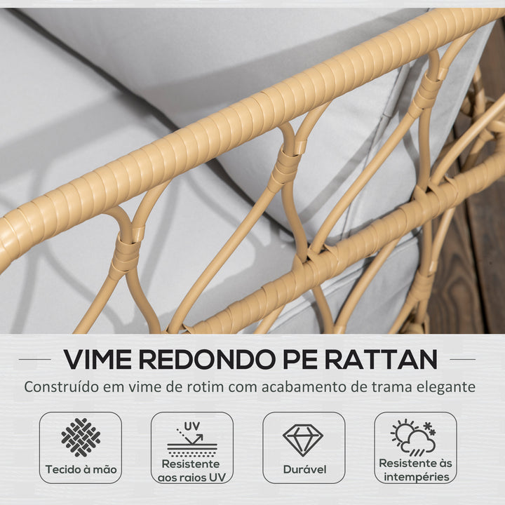Conjunto de Jardim de 4 Peças em Vime Sintético com 2 Poltronas 1 Sofá de 2 Lugares 1 Mesa de Centro e Almofadas Natural e Cinza