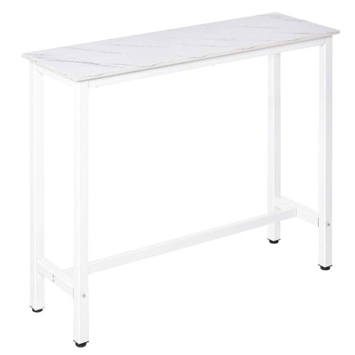 Mesa de Bar Mesa Alta com Bancada de Efeito Marmorizado e Pés de Metal Estilo Moderna para Cozinha Bistro Cafeteria 120x40x100cm Branco