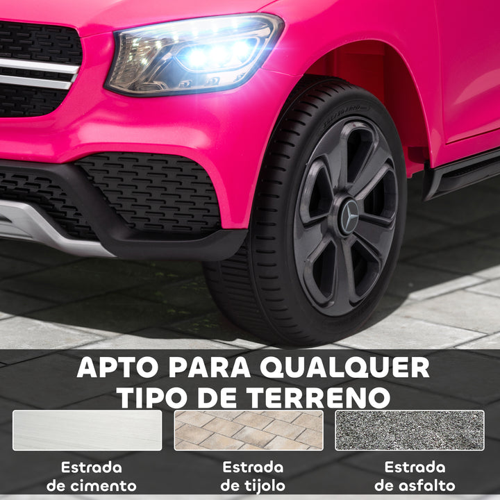 Carro Elétrico para Crianças, Mercedes-Benz GLC Coupé, Carro de Bateria 12V, com Controlo Remoto 2,4 G, Motor Duplo, MP3, Buzina e Faróis LED, para Crianças dos 3 aos 6 Anos, Rosa