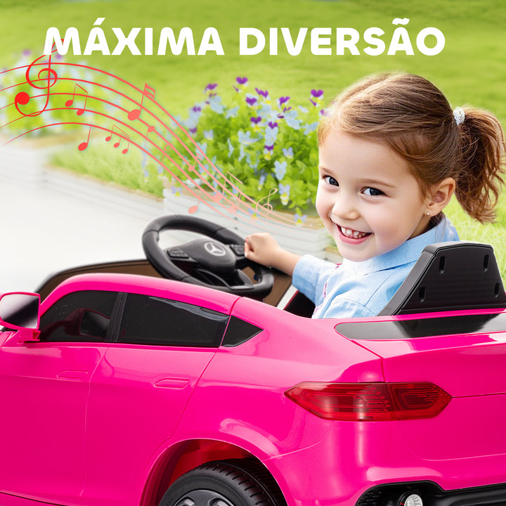 Carro Elétrico para Crianças, Mercedes-Benz GLC Coupé, Carro de Bateria 12V, com Controlo Remoto 2,4 G, Motor Duplo, MP3, Buzina e Faróis LED, para Crianças dos 3 aos 6 Anos, Rosa