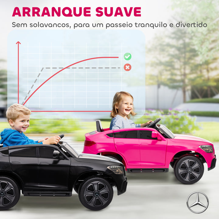 Carro Elétrico para Crianças, Mercedes-Benz GLC Coupé, Carro de Bateria 12V, com Controlo Remoto 2,4 G, Motor Duplo, MP3, Buzina e Faróis LED, para Crianças dos 3 aos 6 Anos, Rosa