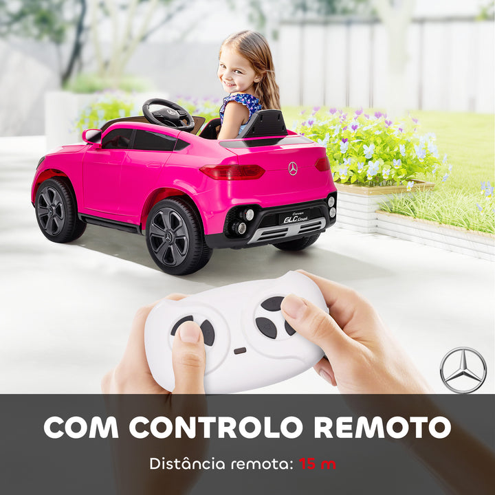 Carro Elétrico para Crianças, Mercedes-Benz GLC Coupé, Carro de Bateria 12V, com Controlo Remoto 2,4 G, Motor Duplo, MP3, Buzina e Faróis LED, para Crianças dos 3 aos 6 Anos, Rosa