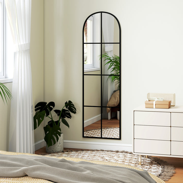 Espelho de Pé ou Apoiado na Parede Espelho com Forma de Janela Espelho de Corpo Inteiro com Forma Arco Moldura de Metal para Dormitório Entrada Sala 40x160 cm Preto