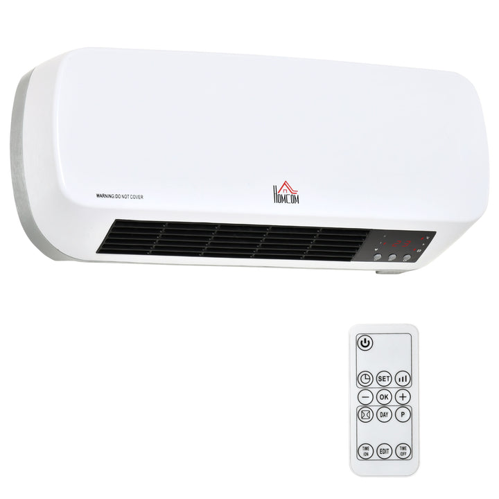 Aquecedor Cerâmico de Parede 1000W/2000W com Controle Remoto 3 Modos de Aquecimento Temporizador de 12h Termostato e Proteção contra Superaquecimento 45x18,6x11,5cm Branco