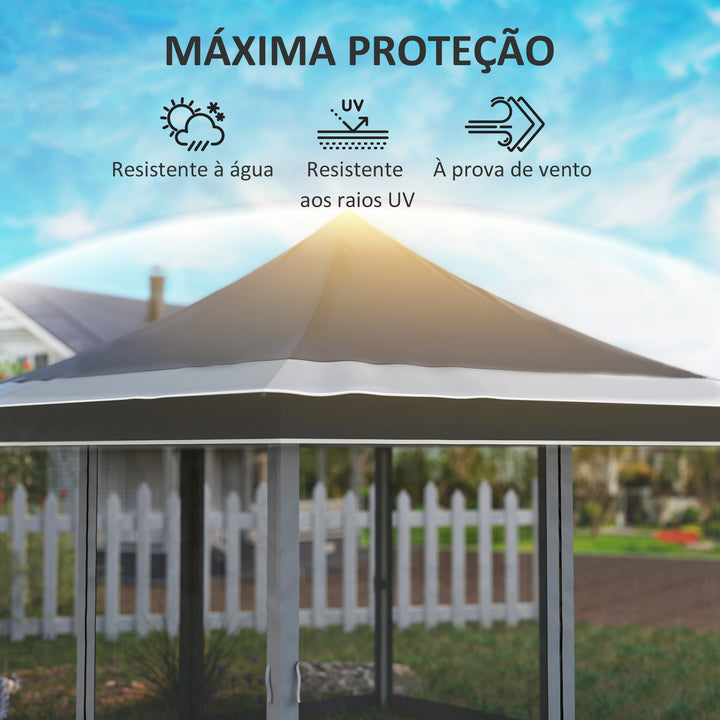Tenda Dobrável 3,5x3,5x3 m Tenda de Jardim com Altura Ajustável 4 Mosquiteiros Proteção UV50+ Impermeável e Bolsa de Transporte Tenda para Eventos Campismo Cinza Escuro
