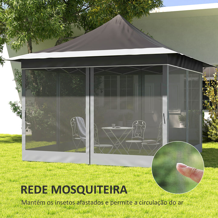 Tenda Dobrável 3,5x3,5x3 m Tenda de Jardim com Altura Ajustável 4 Mosquiteiros Proteção UV50+ Impermeável e Bolsa de Transporte Tenda para Eventos Campismo Cinza Escuro