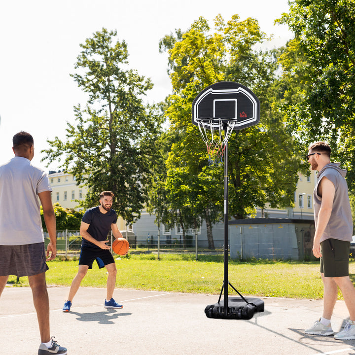 Tabela de Basquetebol para Exterior Altura Ajustável 160-210 cm Tabela Portátil com P Rodas e Base Preenchível com Compartimento para Adolescentes e Adultos