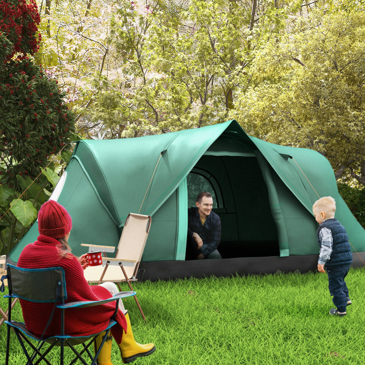 Tenda de Campismo para 5-6 Pessoas Impermeável 3000mm+ Anti UV com Bolsa de Transporte e Gancho para Luz 455x230x180cm Verde
