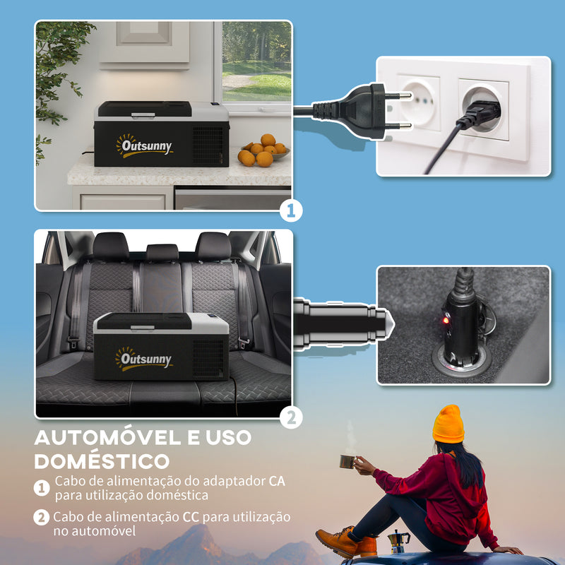 Geleira Elétrica de Compressor Portátil 16L para Carro até -20°C 12 / 24V DC e 100-240V AC com Modos ECO/MAX para Campismo Viagens 60x32x26 cm Preto