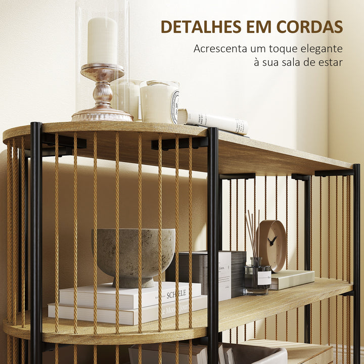 Mesa Consola com Corda de Papel Trançada à Mão Consola de Entrada de 3 Níveis com Estrutura de Aço Estilo Boémio para Entrada Sala de Estar 124x43,5x80 cm Madeira