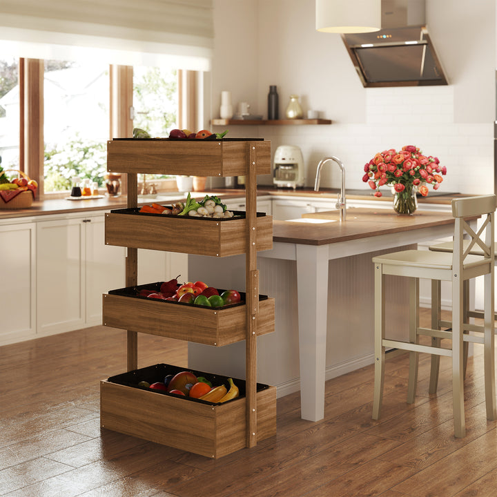 Floreira de Madeira de 4 Níveis Floreira Elevada Exterior com Orifícios de Drenagem e Tecido Não Tecido Vaso para Cultivos Plantas Flores para Terraço Jardim 80x45x142 cm Madeira