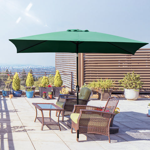 Chapéu de Sol de Alumínio 195x295x240 cm Chapéu de Sol Retangular de Jardim Inclinável com Manivela e Mastro Desmontável para Terraço Piscina Pátio Exterior Verde