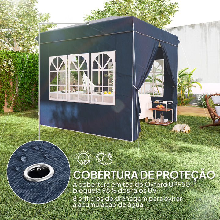 Tenda Dobrável Pop-Up Tenda 248x248x270 cm com 4 Paredes Laterais Anti-UV Altura Ajustável e Bolsa de Transporte para Campismo Festas Azul Escuro