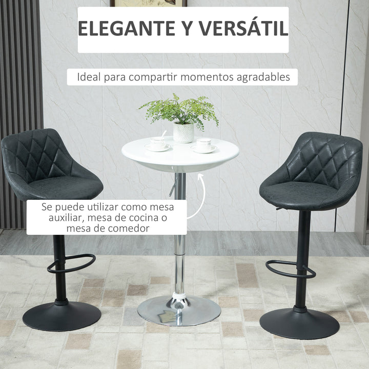 Mesa de Bar com Altura Regulável Giratória 360° com Base Redonda Mesa Alta de Aço Moderna para Cozinha Sala de Jantar Cafeteria 61x61x76-97cm Branco