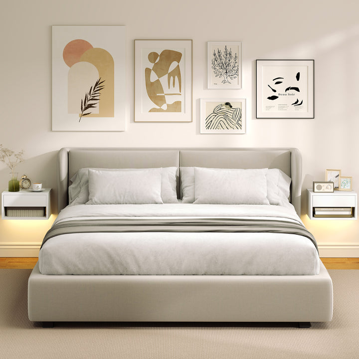Conjunto de 2 Mesas de Cabeceira Flutuantes com Luzes LED RGB Controlo por APP Mesas de Cabeceira para Quarto com Gaveta Prateleira Aberta 37x32x21 cm Branco