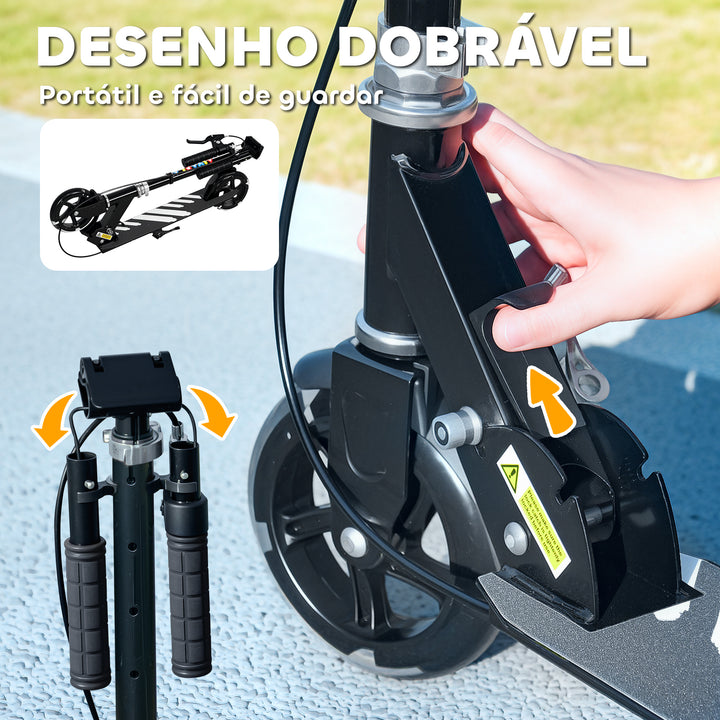 Trotinete Dobrável para Crianças de 3-8 Anos Trotinete Infantil de 2 Rodas com Luzes LED Guiador com 4 Alturas Ajustáveis Travão Traseiro e de Mão 73x36x73-89 cm Preto