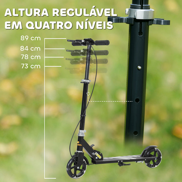 Trotinete Dobrável para Crianças de 3-8 Anos Trotinete Infantil de 2 Rodas com Luzes LED Guiador com 4 Alturas Ajustáveis Travão Traseiro e de Mão 73x36x73-89 cm Preto