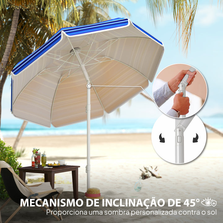 Chapéu de Sol Grande para Praia Ø180 cm Chapéu de Sol para Exterior Dobrável com Ângulo Ajustável Proteção UV50+ Impermeável Mastro de Ø32 mm Multicolor