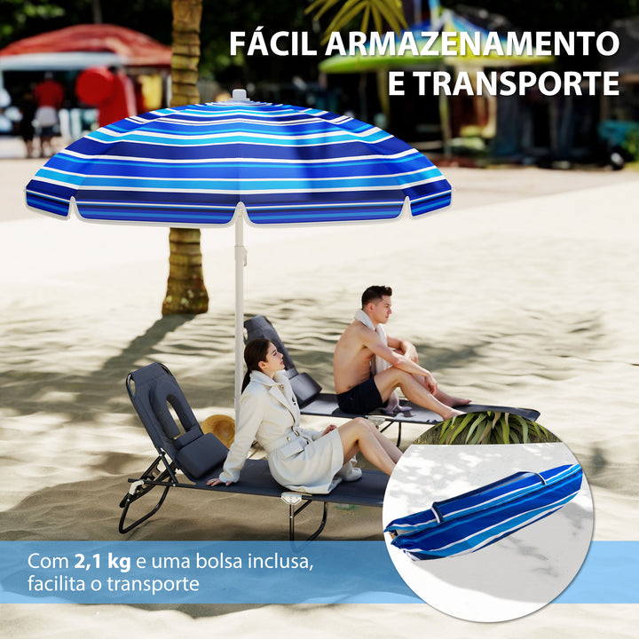 Chapéu de Sol Grande para Praia Ø180 cm Chapéu de Sol para Exterior Dobrável com Ângulo Ajustável Proteção UV50+ Impermeável Mastro de Ø32 mm Multicolor