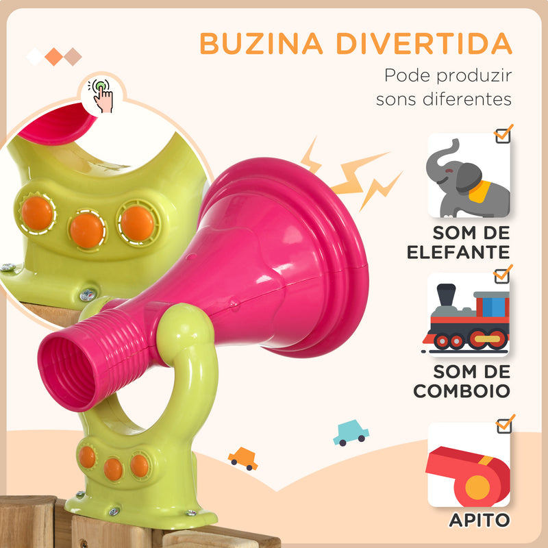 Conjunto de Escorrega e Baloiço para Crianças de 18-48 Meses 4 em 1 Parque Infantil de Madeira com Baloiço Escorrega Volante Buzina para Pátio Relvado 170x200x118 cm Vermelho e Natural