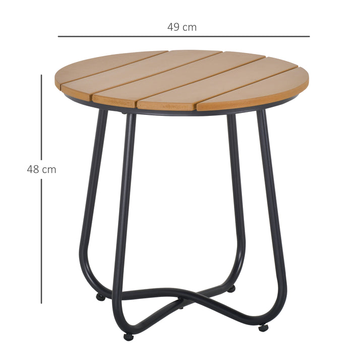 Mesa Auxiliar Redonda Mesa de Jardim com Desenho em Ripas e Pés Ajustáveis Mesa para Exterior Varanda Pátio Ø49x48 cm Madeira e Preto