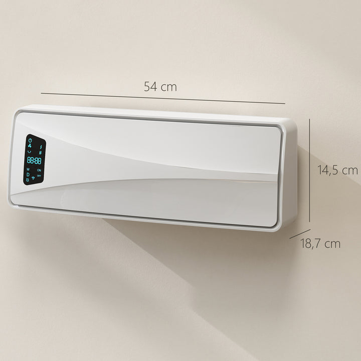Aquecedor Elétrico de Baixo Consumo Cerâmico de Parede 2000W com 3 Modos Ecrã LED Termostato Ajustável Temporizador 24h Oscilação Controlo Remoto e Detecção de Janelas Abertas