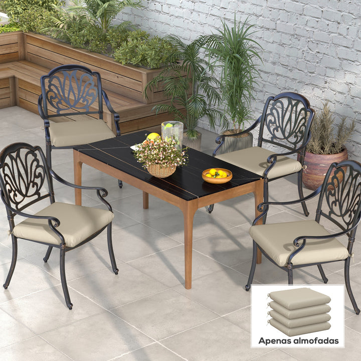 Conjunto de Almofadas para Cadeiras 47x47x7 cm Conjunto de 4 Peças Almofadas para Cadeiras de Jardim Impermeáveis e com Proteção UV 50+ para Interior e Exterior Bege