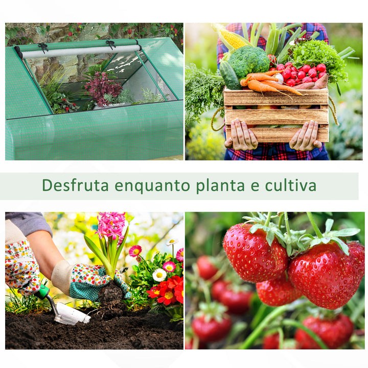 Estufa de Exterior, 180x140x80 cm, Estufa Pequena com 4 Janelas Enroláveis de Rede, Estrutura de Aço e Cobertura PE 140g/? Anti-UV para Jardim, Cultivos, Plantas, Verde