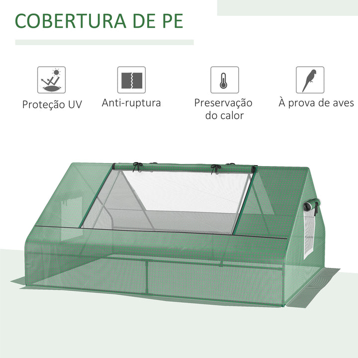 Estufa de Exterior, 180x140x80 cm, Estufa Pequena com 4 Janelas Enroláveis de Rede, Estrutura de Aço e Cobertura PE 140g/? Anti-UV para Jardim, Cultivos, Plantas, Verde