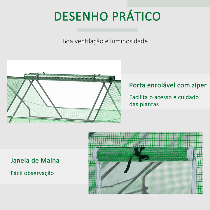 Estufa de Exterior, 180x140x80 cm, Estufa Pequena com 4 Janelas Enroláveis de Rede, Estrutura de Aço e Cobertura PE 140g/? Anti-UV para Jardim, Cultivos, Plantas, Verde